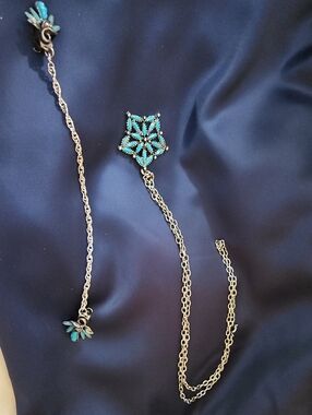 Faux Turquoise  Drop Necklace And Vest Clips